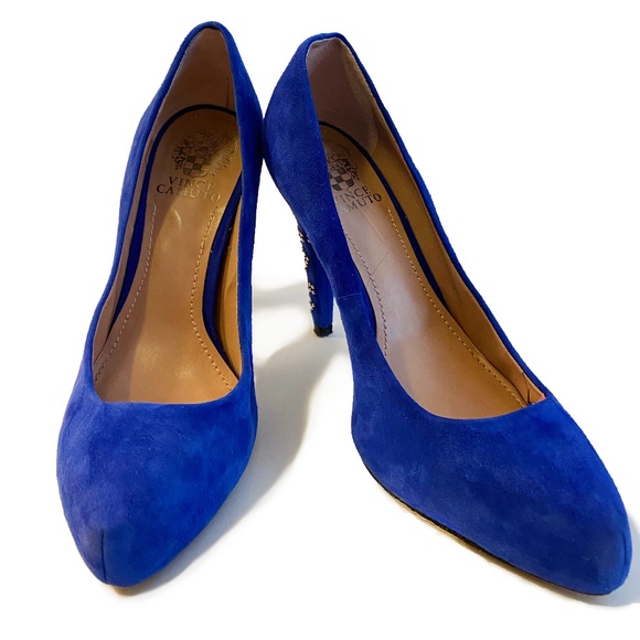 Vince Camuto Blue Suede Studded Heels - Picture 3 of 3